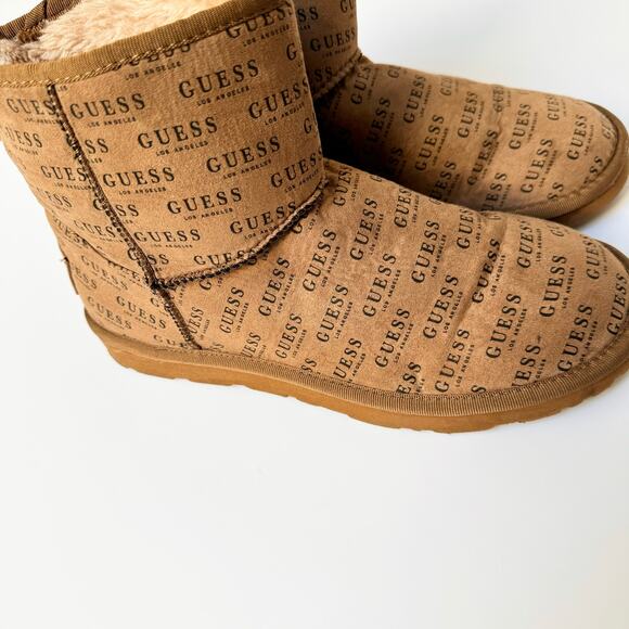 Guess Cream Faux Fur Lined Brown Mid Calf Boots Women's size 8 - Picture 4 of 11